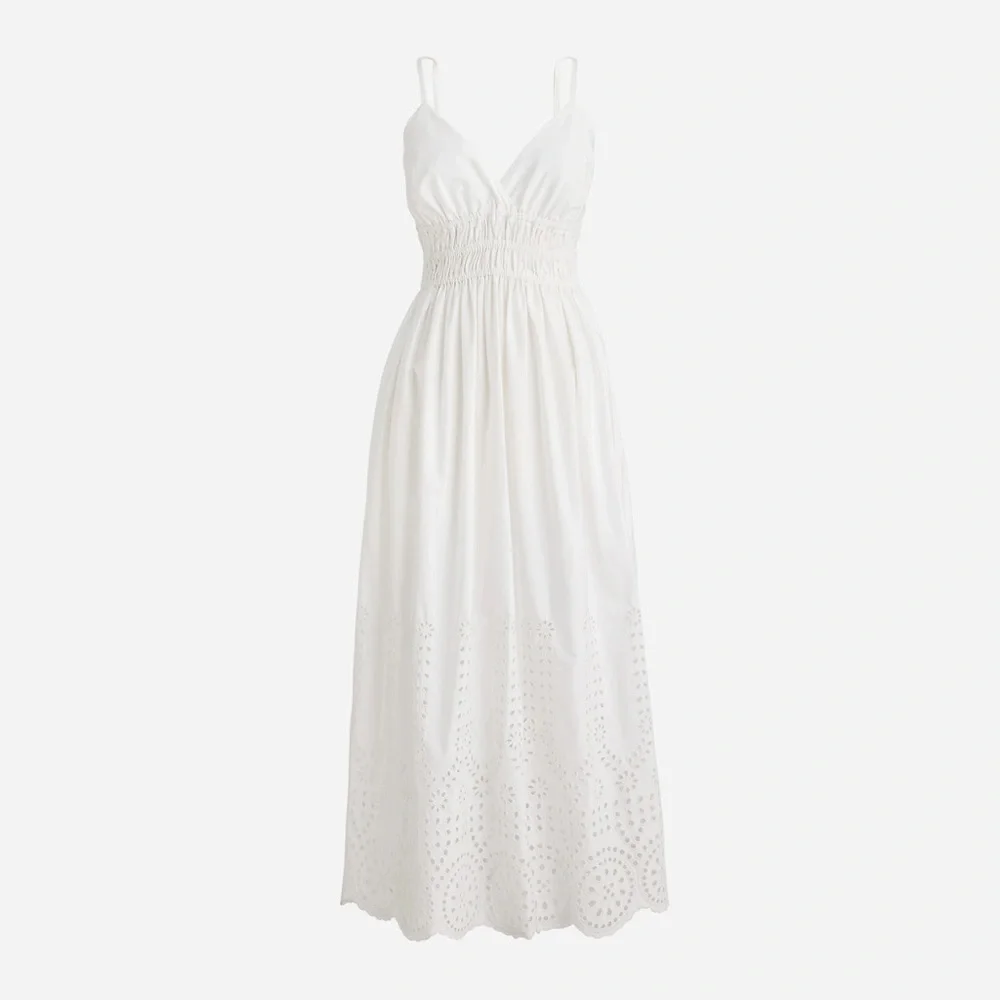 J.Crew Tall smocked eyelet-hem dress in cotton poplin BR452 - Picture 2 of 9